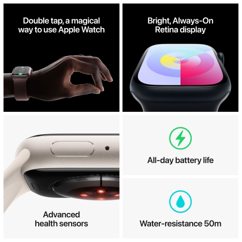 Apple Watch Series 9 (GPS) 45mm Midnight Aluminium Case with Midnight Sport Band - Medium / Large - US Version by APPLE - Refurbished condition - Image 10