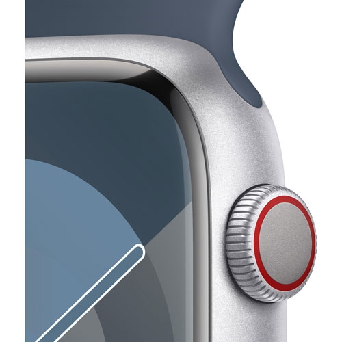 Apple Watch Series 9 (GPS + Cellular) 45mm Silver Aluminum Case with Storm Blue Sport Band - Small / Medium - US Version by APPLE - Refurbished condition - Image 4