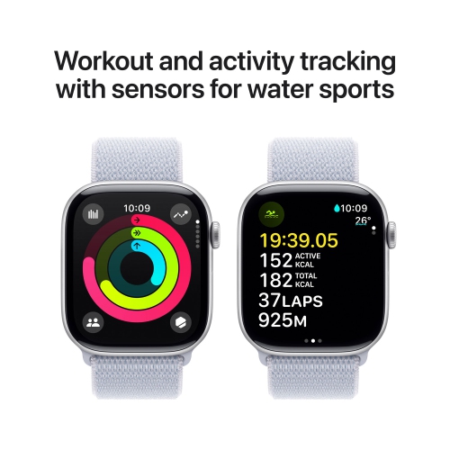 Apple Watch Series 10 (GPS) 46mm Silver Aluminum Case with Blue Cloud Sport Loop - US Version by APPLE - Refurbished condition - Image 5