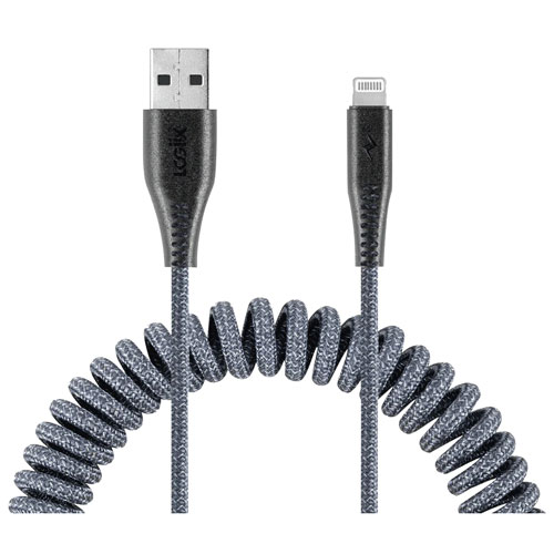 LOGiiX Piston Connect 1.8m (5.9 ft.) Coiled USB-A to USB-C Cable - Grey