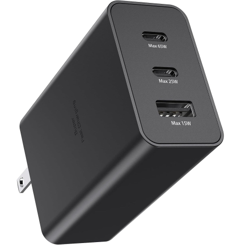 [CS] Chargeur mural double USB-C et USB-A super rapide de 65&nbsp;W avec câble USB-C 1&nbsp;m pour iPhone de Samsung, Google Motorola, noir