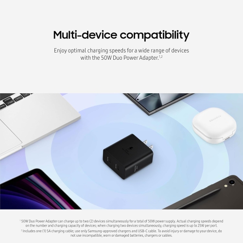 [CS] 50W Dual USB-C Super Fast Charging Wall Charger Power Adapter for Samsung iPhone Google Motorola, Black