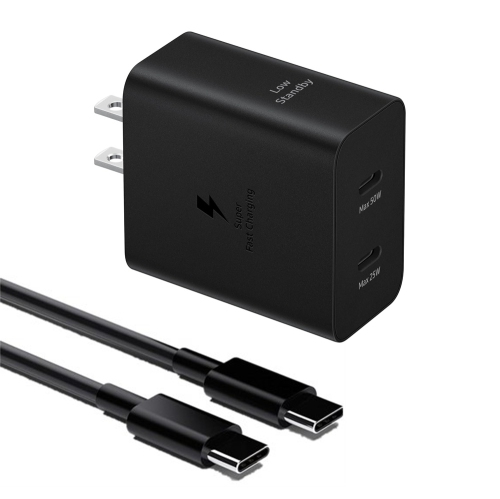 [CS] 50W Dual USB-C Super Fast Charging Wall Charger Power Adapter with 1m USB-C Cable for Samsung iPhone Google Motorola, Black