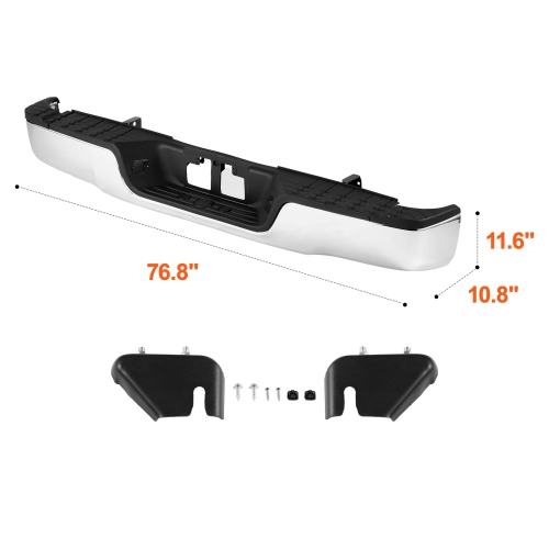 VEVOR Rear Step Bumper, Compatible with 2007-2013-Toyota Tundra, Chrome Steel Back Bumper, Assembly Replacement Rear Bumper with License Plate Light