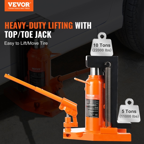 VEVOR 5 Ton Hydraulic Toe Jack, On Toe Toe Jack Lift, 10 Ton On Top Lift Capacity Machine Jack, 0.8-6.8 in Toe Height, 11.3-17.3 in Top Height,Air
