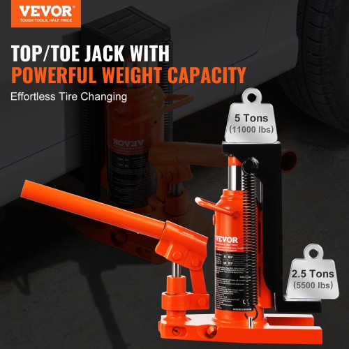 VEVOR 2.5 Ton Hydraulic Toe Jack, On Toe Toe Jack Lift, 5 Ton On Top Lift Capacity Machine Jack, 0.8-5.3 in Toe Height, 8.9-13.4 in Top Height,Air