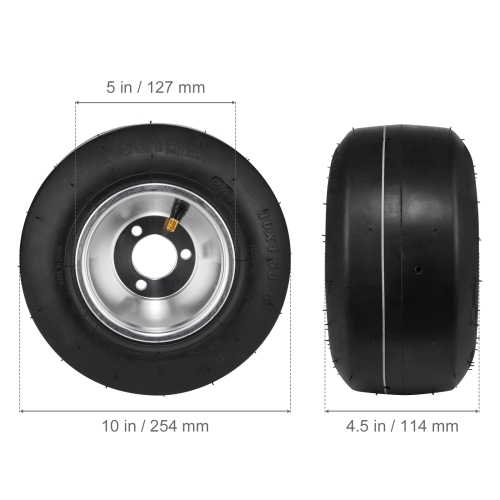 VEVOR 10x4.5-5" Go Kart Tires and Rims, Go Kart Wheels, 2-Pack Front Wheels, Aluminum Alloy Rims and Rubber Tires, Hub-Rim Fit Bolt Pattern 1.57 inch