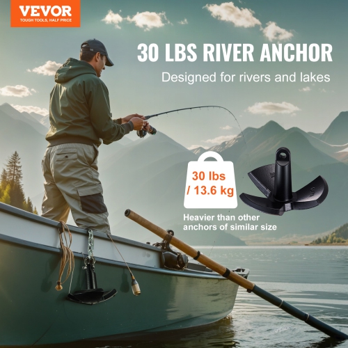 VEVOR 30 LBS River Anchor, Boat Anchor Cast Iron Black Vinyl-Coated, Marine Grade Mushroom Anchor for Boats Up To 30 ft, Impressive Holding Power in