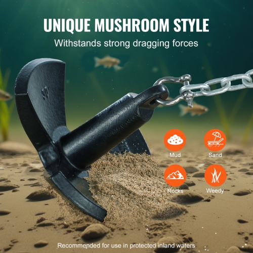 VEVOR 30 LBS River Anchor, Boat Anchor Cast Iron Black Vinyl-Coated, Marine Grade Mushroom Anchor for Boats Up To 30 ft, Impressive Holding Power in