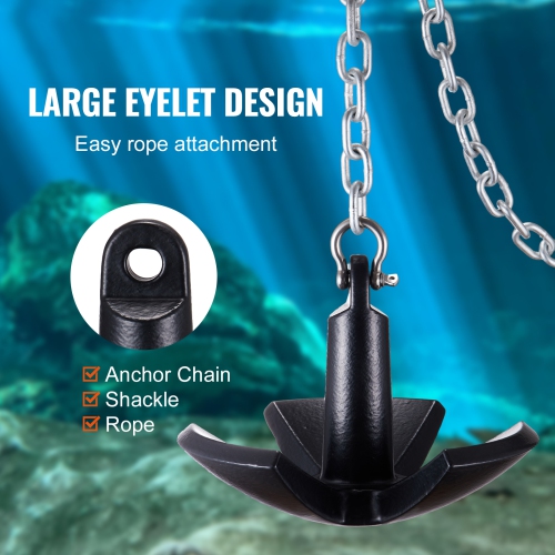 VEVOR 30 LBS River Anchor, Boat Anchor Cast Iron Black Vinyl-Coated, Marine Grade Mushroom Anchor for Boats Up To 30 ft, Impressive Holding Power in