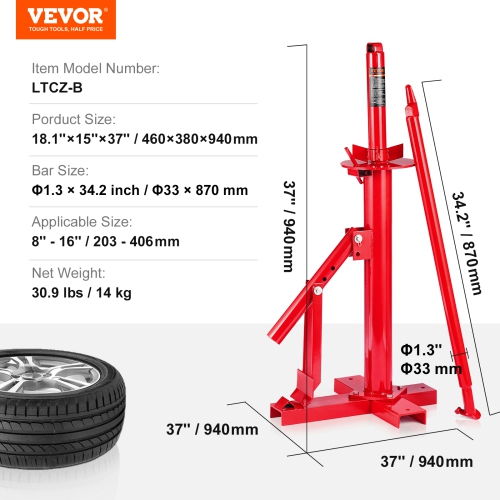 VEVOR Suited 203 - 406 mm Tire Manual Tire Changer, Portable Hand Bead Breaker Mounting Tool, Compatible with Car Truck Trailer, Tire Mounting