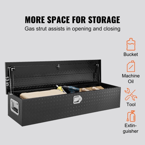 VEVOR 48"x15"x15" Heavy Duty Aluminum Truck Bed Tool Box, Diamond Plate Tool Box with Side Handle and Lock Keys, Storage Tool Box Chest Box Organizer