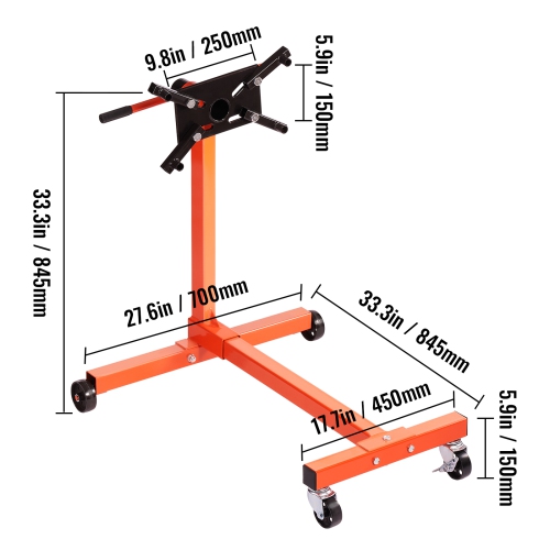VEVOR 4-Caster Engine Stand, Rotating Engine Motor Stand with 360 Degree Adjustable Head, Cast Iron Motor Hoist Dolly, 4 Adjustable Arms, for Vehicle