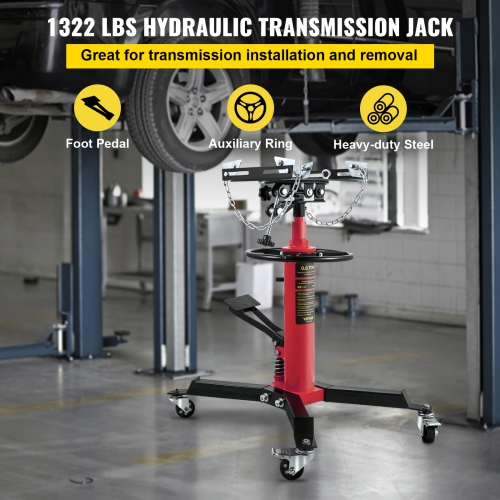 VEVOR 3/5 Ton Transmission Jack, 1322 lbs Capacity Hydraulic Telescopic Transmission Jack, 2-Stage Floor Jack Stand with Foot Pedal, 360° Swivel