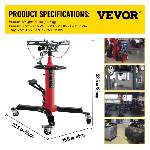VEVOR 3/5 Ton Transmission Jack, 1322 lbs Capacity Hydraulic Telescopic Transmission Jack, 2-Stage Floor Jack Stand with Foot Pedal, 360° Swivel