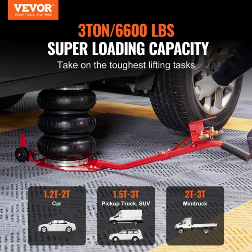 VEVOR 3 Ton/6600 lbs Air Jack, Triple Bag Air Jack, Airbag Jack with Six Steel Pipes, Lift up to 17.7 inch/450 mm, 3-5 s Fast Lifting Pneumatic Jack,