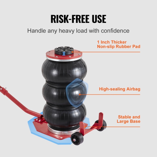 VEVOR 3 Ton/6600 lbs Air Jack, Triple Bag Air Jack, Airbag Jack with Six Steel Pipes, Lift up to 17.7 inch/450 mm, 3-5 s Fast Lifting Pneumatic Jack,