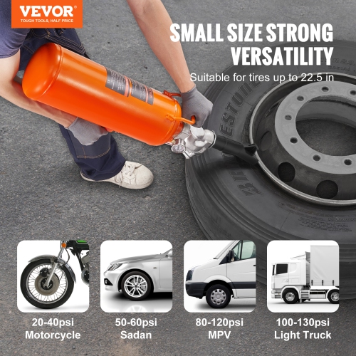 VEVOR 8L Tire Bead Setter, 120 PSI Air Bead Blaster, Handheld & Portable Inflation Device, 85-116 PSI for Trucks, Tractors, ATVs & Cars