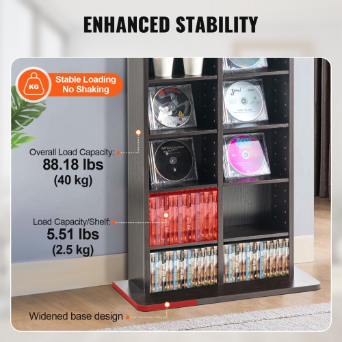 VEVOR 8-layer Media Storage Cabinet, DVD Shelf Holds up to 464 CDs, Adjustable CD Shelves 16 Compartments, Protects & Organizes Music, Movie, Video