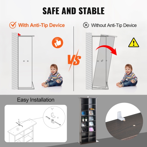VEVOR 8-layer Media Storage Cabinet, DVD Shelf Holds up to 464 CDs, Adjustable CD Shelves 16 Compartments, Protects & Organizes Music, Movie, Video