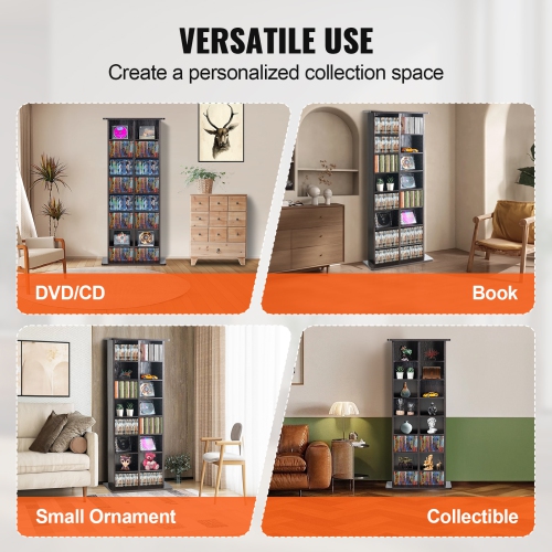 VEVOR 8-layer Media Storage Cabinet, DVD Shelf Holds up to 464 CDs, Adjustable CD Shelves 16 Compartments, Protects & Organizes Music, Movie, Video