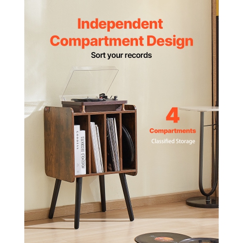 VEVOR 2 Tiers Record Player Stand, Turntable Stand with 4 Cabinets, Holds up to 100 Albums, Wooden Vinyl Record Storage Cabinet with Display Shelf