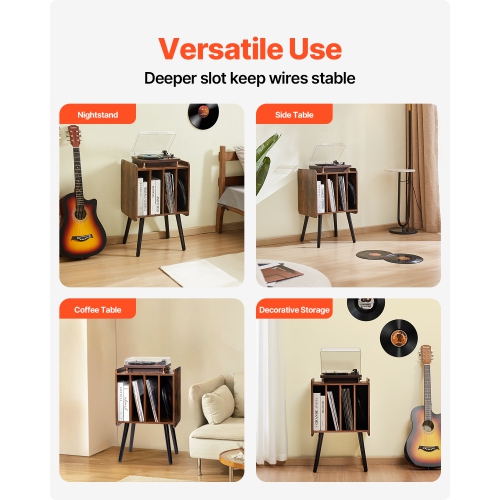 VEVOR 2 Tiers Record Player Stand, Turntable Stand with 4 Cabinets, Holds up to 100 Albums, Wooden Vinyl Record Storage Cabinet with Display Shelf