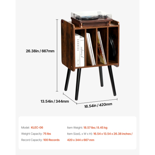 VEVOR 2 Tiers Record Player Stand, Turntable Stand with 4 Cabinets, Holds up to 100 Albums, Wooden Vinyl Record Storage Cabinet with Display Shelf