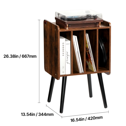 VEVOR 2 Tiers Record Player Stand, Turntable Stand with 4 Cabinets, Holds up to 100 Albums, Wooden Vinyl Record Storage Cabinet with Display Shelf