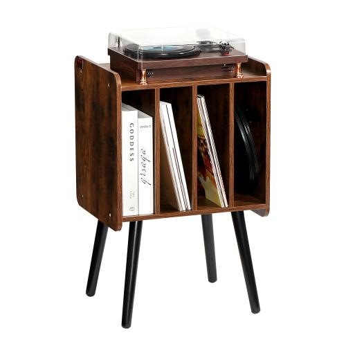 VEVOR 2 Tiers Record Player Stand, Turntable Stand with 4 Cabinets, Holds up to 100 Albums, Wooden Vinyl Record Storage Cabinet with Display Shelf