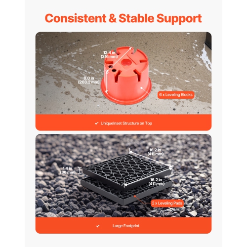 VEVOR Trailer Jack Blocks, 8" High, 2000 lbs Capacity, 8 Pcs Heavy Duty Camper Leveler Kit 6 RV Leveling Blocks & 2 Pads, Camper Accessories, 5th