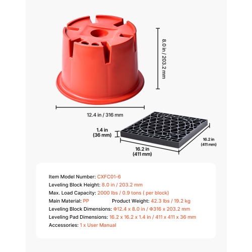 VEVOR Trailer Jack Blocks, 8" High, 2000 lbs Capacity, 8 Pcs Heavy Duty Camper Leveler Kit 6 RV Leveling Blocks & 2 Pads, Camper Accessories, 5th