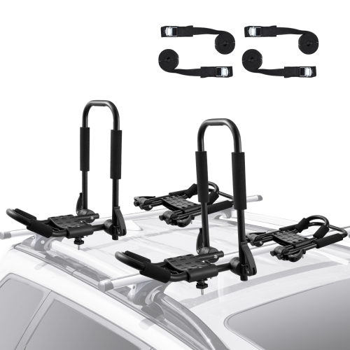 VEVOR  Kayak Roof Rack 2 Pairs J-Bar, Soft Roof Rack Quick Folding, Top Mount Tie Down, Carrier for Kayak, Surf Board, Canoe, Sup, Ski Board, Mount