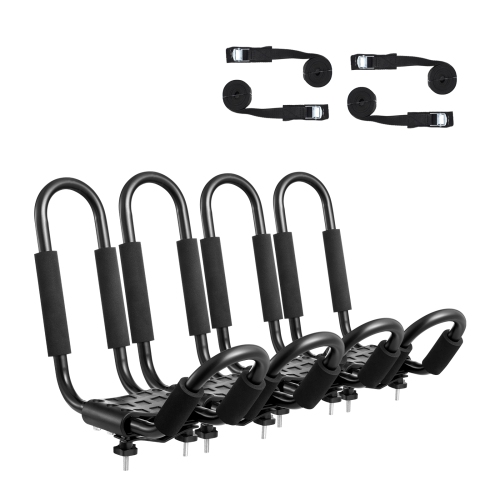 VEVOR Kayak Roof Rack 2 Pairs J-Bar, Soft Roof Rack, Top Mount Tie Down, Carrier for kayak, Surf Board, Canoe, SUP, Ski Board, Mount on Car, SUV,