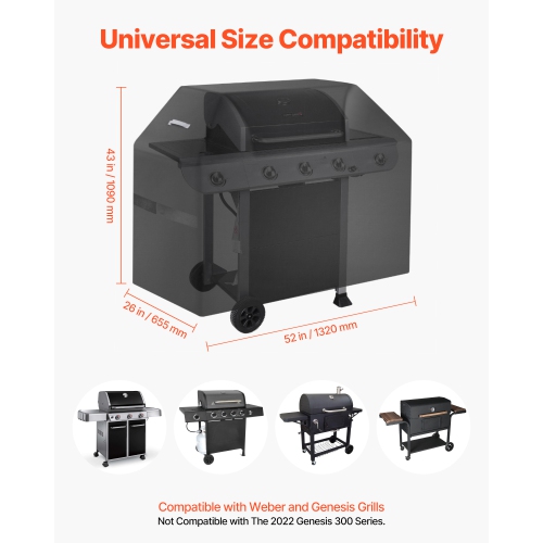 VEVOR 52 inch Grill Cover, BBQ Covers for Outdoor Grills, Waterproof, Fade Resistant, Weather Resistant Heavy Duty 600D Polyester, Easy On/Off, with