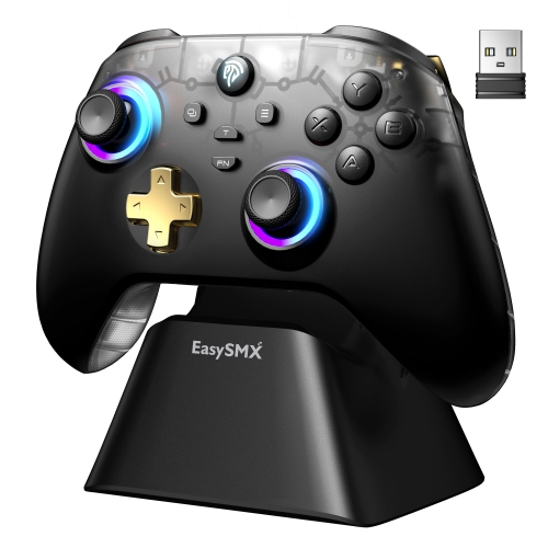Manette pour PC EasySMX D05 - Manette sans fil Bluetooth Pro améliorée avec station de recharge/capteur à effet Hall/éclairage RVB - Fonctionne avec