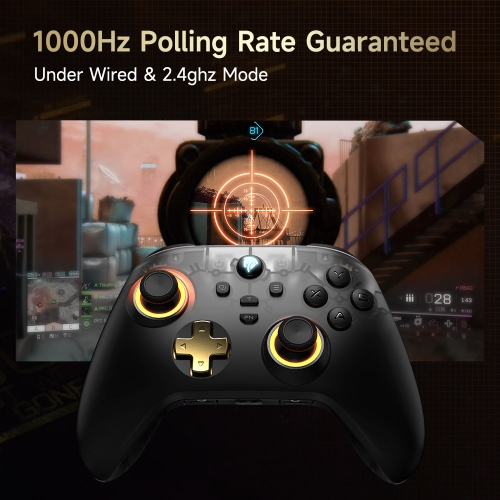 Manette pour PC EasySMX D05 - Manette sans fil Bluetooth Pro améliorée avec station de recharge/capteur à effet Hall/éclairage RVB - Fonctionne avec