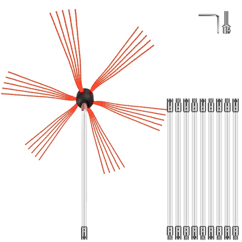 VEVOR 33FT Chimney Sweep Kit, Chimney Cleaning Tool Kits with 10 Nylon Flexible Rods, Chimney Brush 394 Inch for Sweeping Fireplace