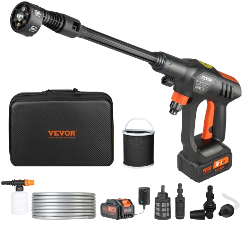 VEVOR  1.1 Gpm Cordless Pressure Washer, 652-Psi Portable Power Cleaner, Handheld High-Pressure Car Washer Gun \w 4.0Ah Battery, Charger, 6-In-1