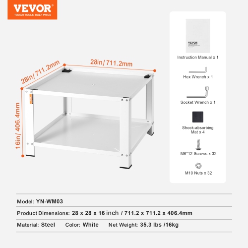 VEVOR 28"Lx28"Wx16"H Laundry Pedestal with Storage Shelf, Washer And Dryer Base Stand Platform Universal Fit 660lbs Capacity, Heavy Duty Steel