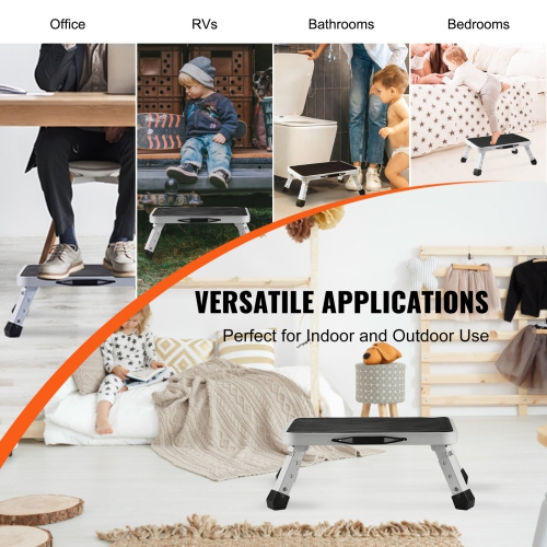 VEVOR Step Stool 1-Step 330lbs Capacity, Folding Steel Step Ladder 3 Adjustable Height, Portable Toddler Step Stools for Adults, Non-Slip Sturdy Step