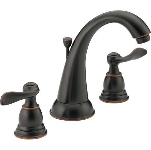Delta Faucet Windemere Widespread Bathroom Faucet Oil Rubbed Bronze, Bathroom Faucet 3 Hole, Metal Drain Assembly