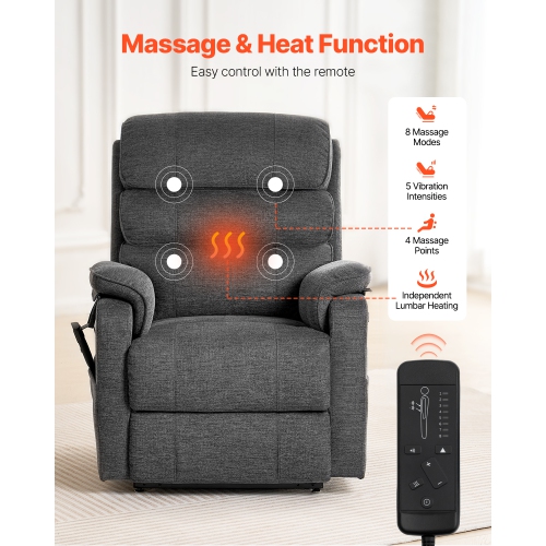 VEVOR Power Lift Recliner Chair, Lift Chair with Heat and Massage, Dual Motor Recliner Chair with 2 Anti-Fall Ropes, Infinite Position Adjustment