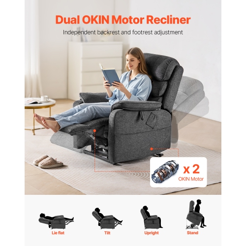 VEVOR Power Lift Recliner Chair, Lift Chair with Heat and Massage, Dual Motor Recliner Chair with 2 Anti-Fall Ropes, Infinite Position Adjustment