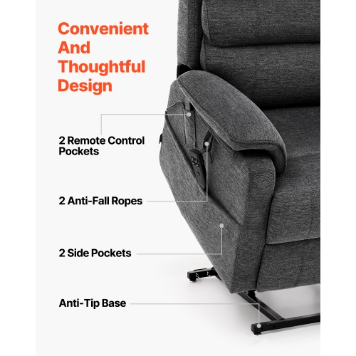 VEVOR Power Lift Recliner Chair, Lift Chair with Heat and Massage, Dual Motor Recliner Chair with 2 Anti-Fall Ropes, Infinite Position Adjustment