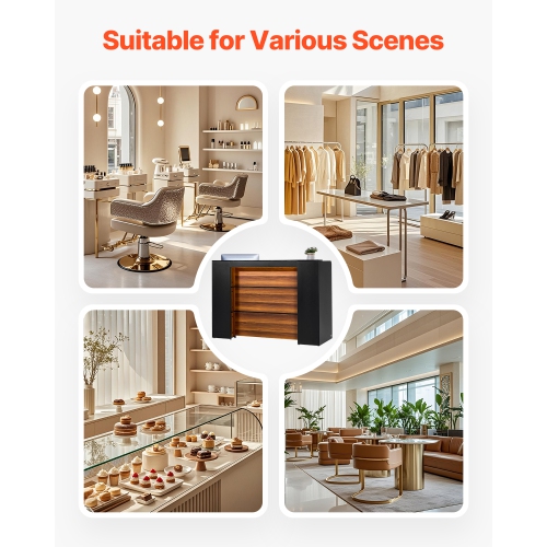 VEVOR 62 Inch Reception Desk, Rectangular Front Counter Table, Office Reception Desk Front Retail Counter with LED Light, for Checkout, Beauty Salon