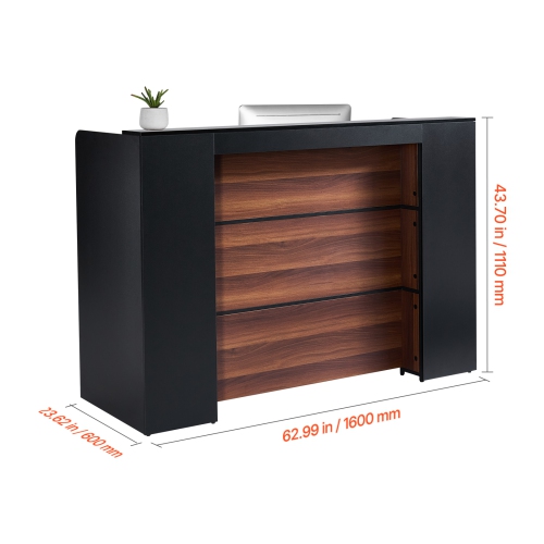 VEVOR 62 Inch Reception Desk, Rectangular Front Counter Table, Office Reception Desk Front Retail Counter with LED Light, for Checkout, Beauty Salon