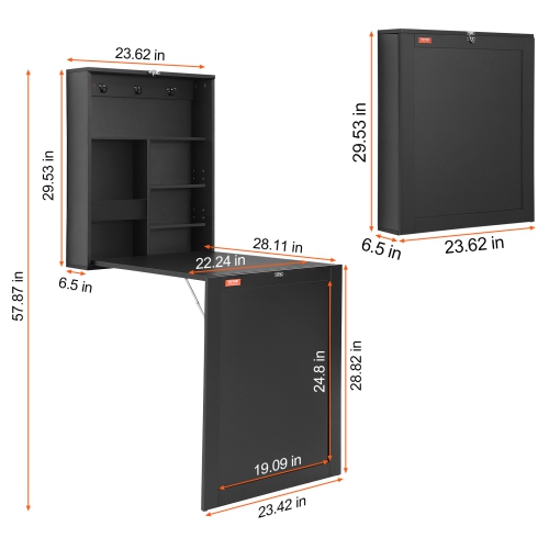 VEVOR Wall Mounted Desk, Fold out Convertible Desk, Multi-Function Folding Wall Table with Chalkboard for Home Office, Space Saving Computer Desk