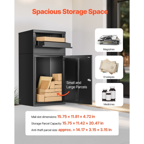 VEVOR 35.8 in Package Delivery Boxes for Outside, Mailbox for Parcel with Lock, Galvanized Steel Package Drop Box with Anti-Theft Design,