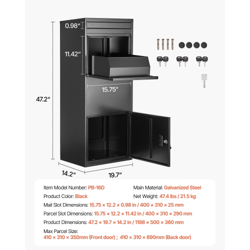 VEVOR Package Delivery Boxes, 47.2 in Mailbox for Parcel with Lock, Galvanized Steel Package Drop Box with Anti-Theft Design, Weather-Resistant